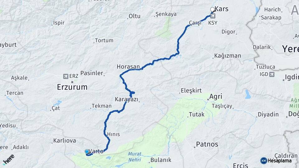 Muş Varto Kars Arası Kaç Km - Yol Haritası