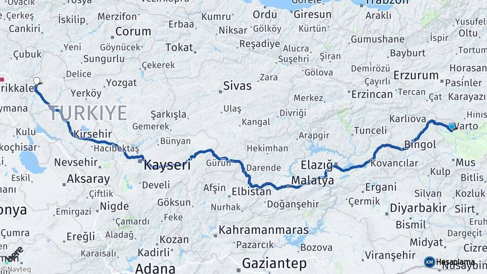 Muş Varto Kırıkkale Arası Kaç Km - Yol Haritası