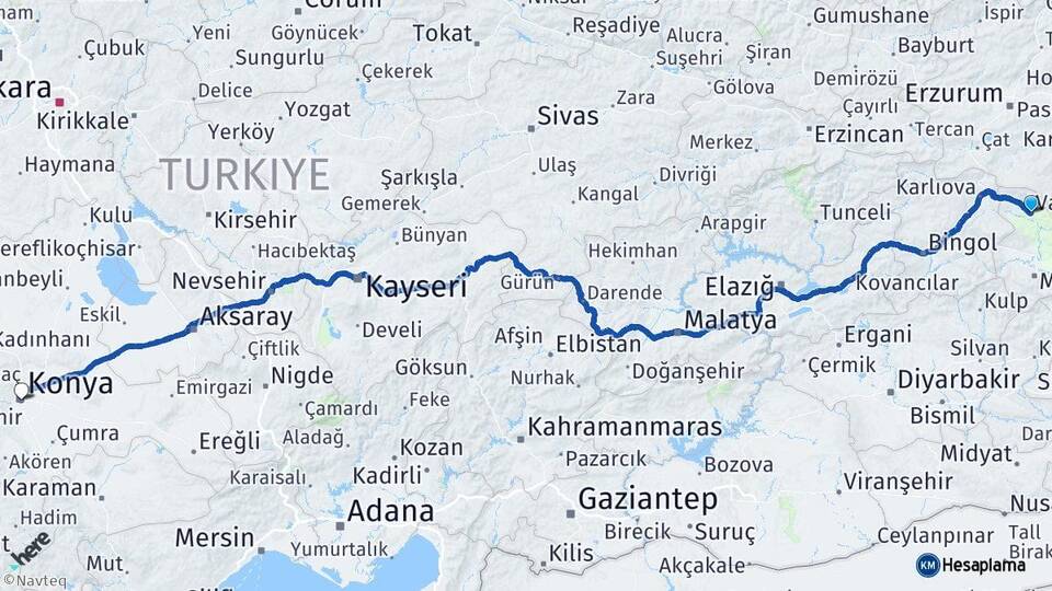 Muş Varto Konya Arası Kaç Km - Yol Haritası