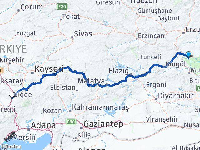 Muş Varto Niğde Arası Kaç Km - Yol Haritası