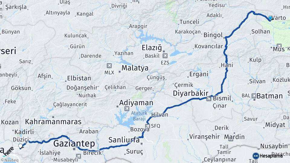 Muş Varto Osmaniye Arası Kaç Km - Yol Haritası