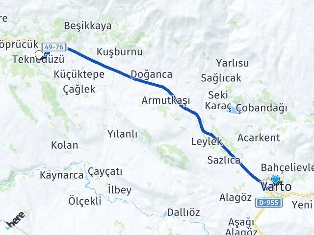 Muş Varto Teknedüzü Varto Arası Kaç Km - Yol Haritası