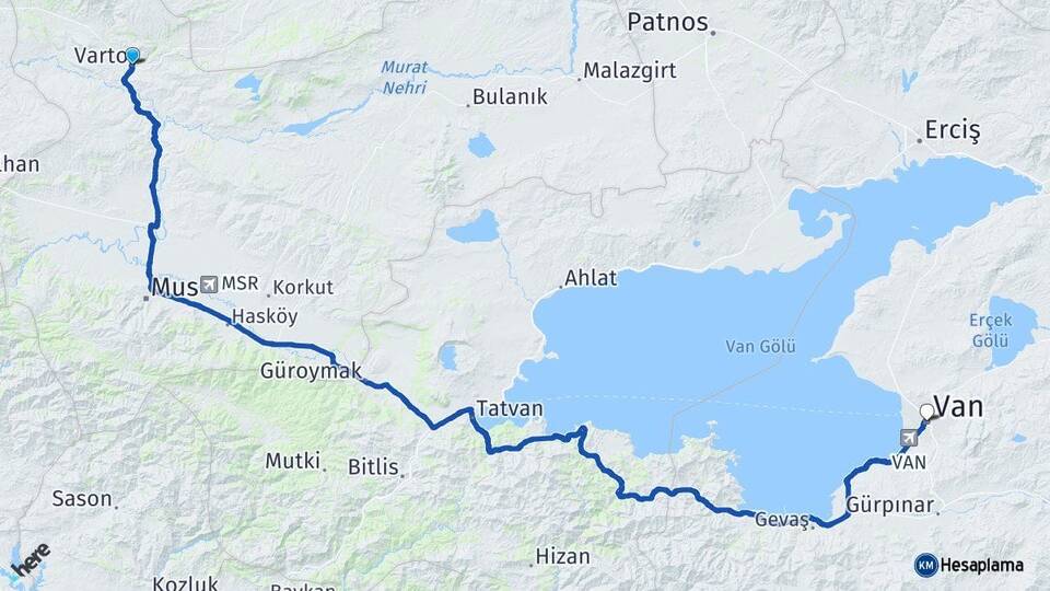 Muş Varto Van Arası Kaç Km - Yol Haritası