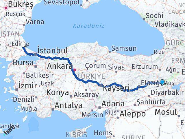 Muş Vize Kırklareli Arası Kaç Km - Yol Haritası