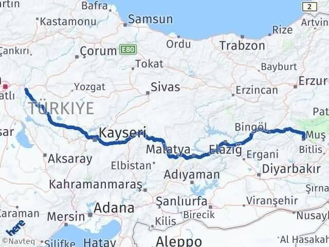 Muş Yahşihan Kırıkkale Arası Kaç Km - Yol Haritası