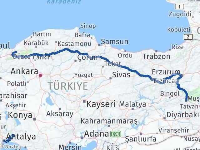 Muş Yığılca Düzce Arası Kaç Km - Yol Haritası