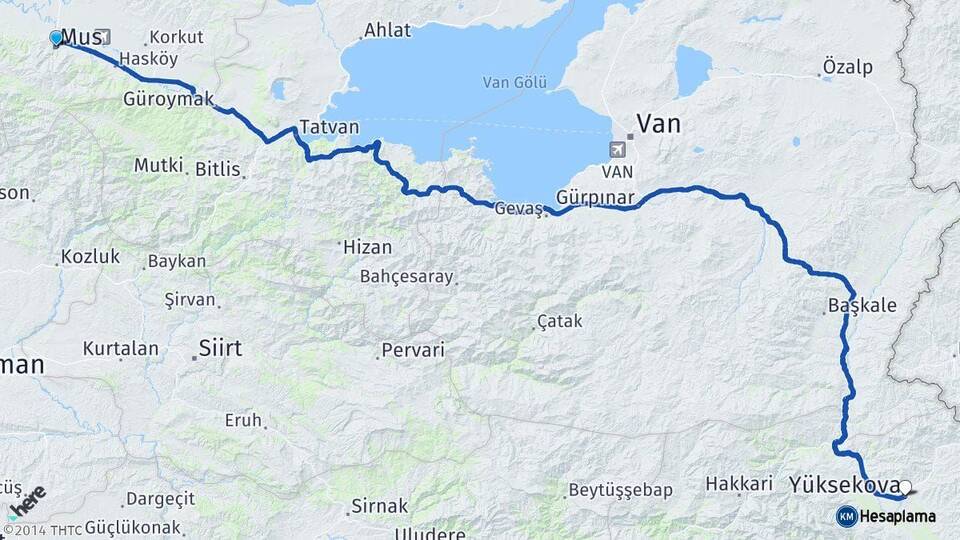 Muş Yüksekova Hakkari Arası Kaç Km - Yol Haritası