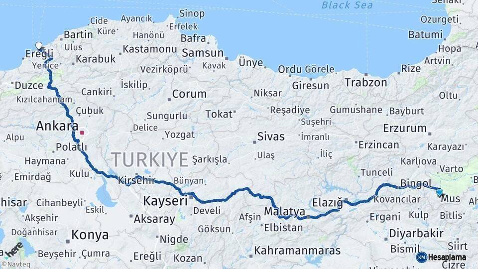 Muş Zonguldak Arası Kaç Km - Yol Haritası