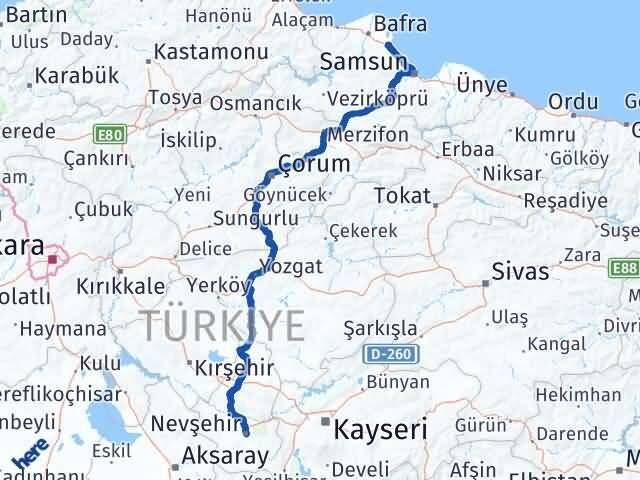Nevşehir 19 Mayıs Samsun Arası Kaç Km - Yol Haritası