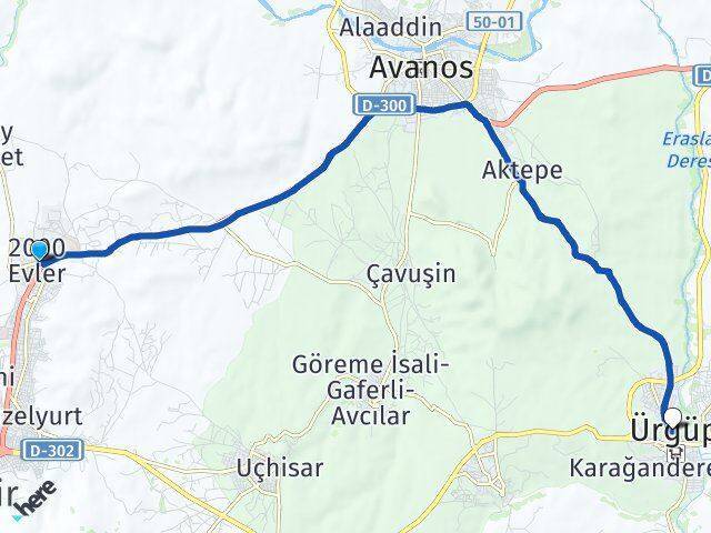 2000 Evler Ürgüp Arası Kaç Km - Yol Tarifi