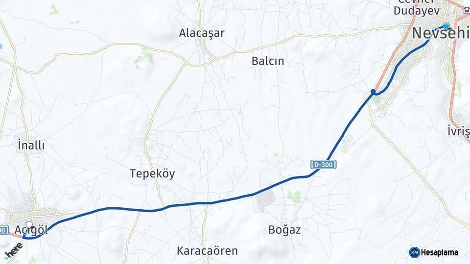 Nevşehir Acıgöl Arası Kaç Km - Yol Haritası