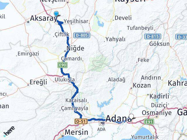 Nevşehir Acıgöl Kurugöl Ceyhan Adana Arası Kaç Km - Yol Haritası