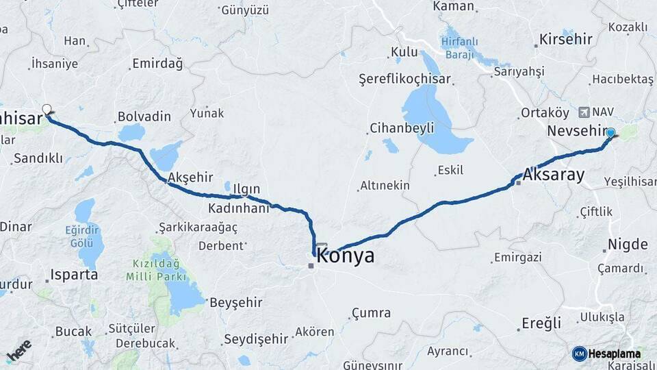 Nevşehir Afyonkarahisar Arası Kaç Km - Yol Haritası