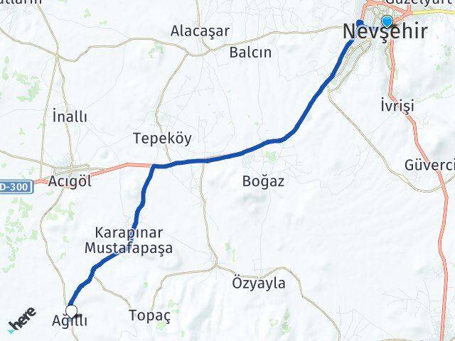 Nevşehir Ağıllı Acıgöl Arası Kaç Km - Yol Haritası
