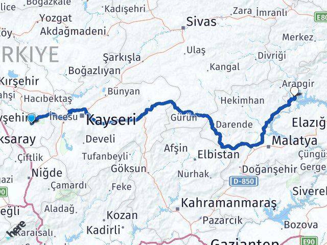 Nevşehir Ağın Elazığ Arası Kaç Km - Yol Haritası