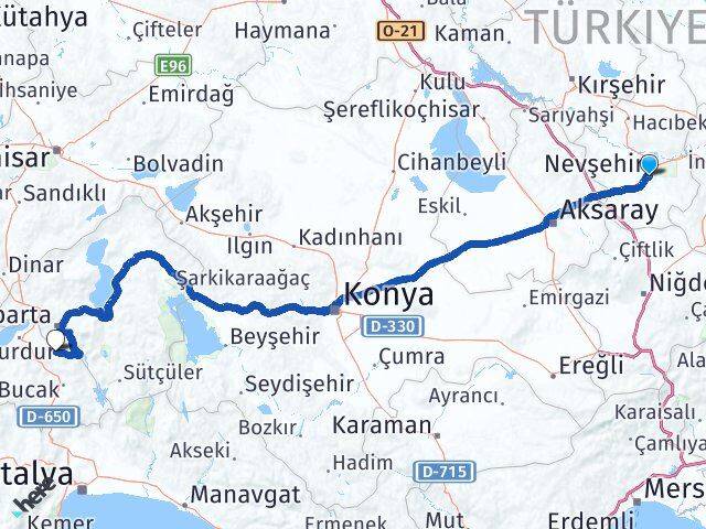 Nevşehir Ağlasun Burdur Arası Kaç Km - Yol Haritası