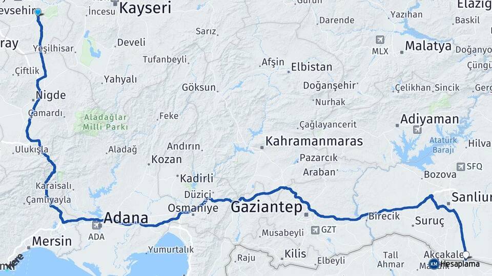 Nevşehir Akçakale Şanlıurfa Arası Kaç Km - Yol Haritası