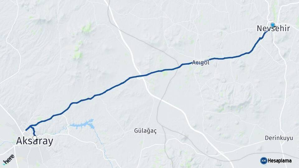 Nevşehir Aksaray Arası Kaç Km - Yol Haritası