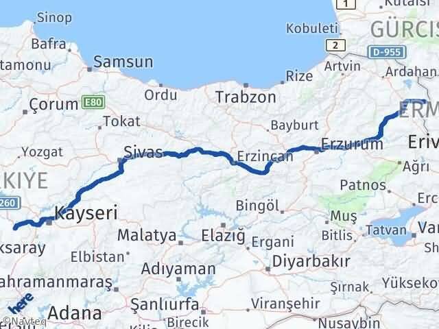 Nevşehir Akyaka Kars Arası Kaç Km - Yol Haritası
