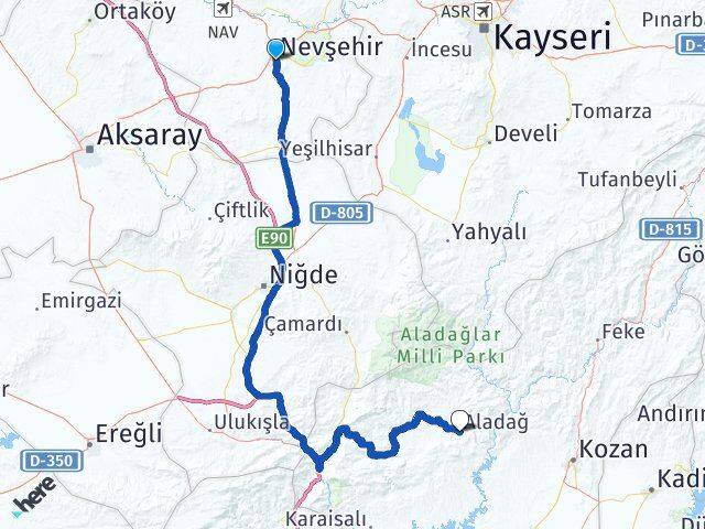 Nevşehir Aladağ Arası Kaç Km - Yol Tarifi