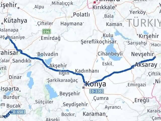 Nevşehir Altıntaş Kütahya Arası Kaç Km - Yol Haritası