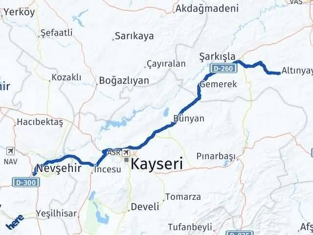Nevşehir Altınyayla Sivas Arası Kaç Km - Yol Haritası