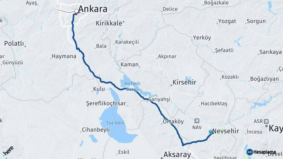 Nevşehir Ankara Arası Kaç Km - Yol Haritası