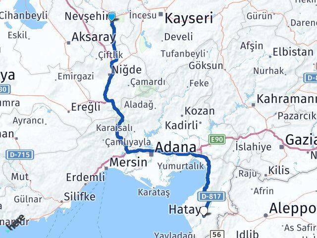 Nevşehir Antakya Hatay Arası Kaç Km - Yol Haritası