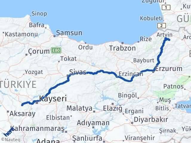 Nevşehir Ardanuç Artvin Arası Kaç Km - Yol Haritası