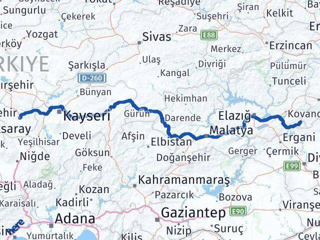 Nevşehir Arıcak Elazığ Arası Kaç Km - Yol Haritası