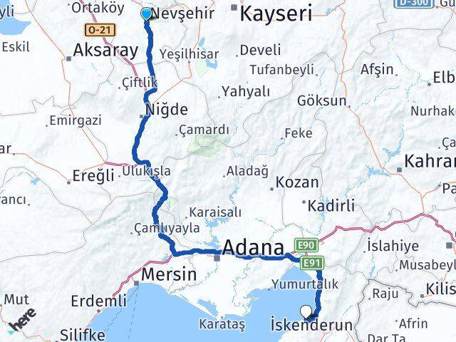 Nevşehir Arsuz Hatay Arası Kaç Km - Yol Haritası