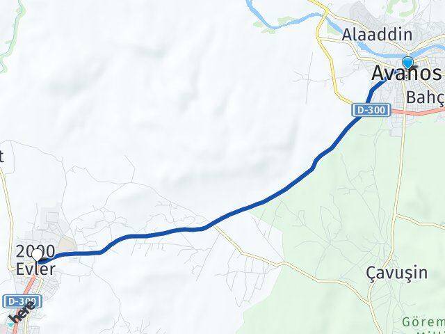 Nevşehir Avanos 2000 Evler Arası Kaç Km - Yol Haritası
