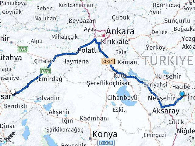 Nevşehir Avanos Afyonkarahisar Arası Kaç Km - Yol Haritası