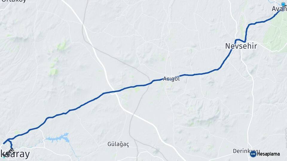 Nevşehir Avanos Aksaray Arası Kaç Km - Yol Haritası