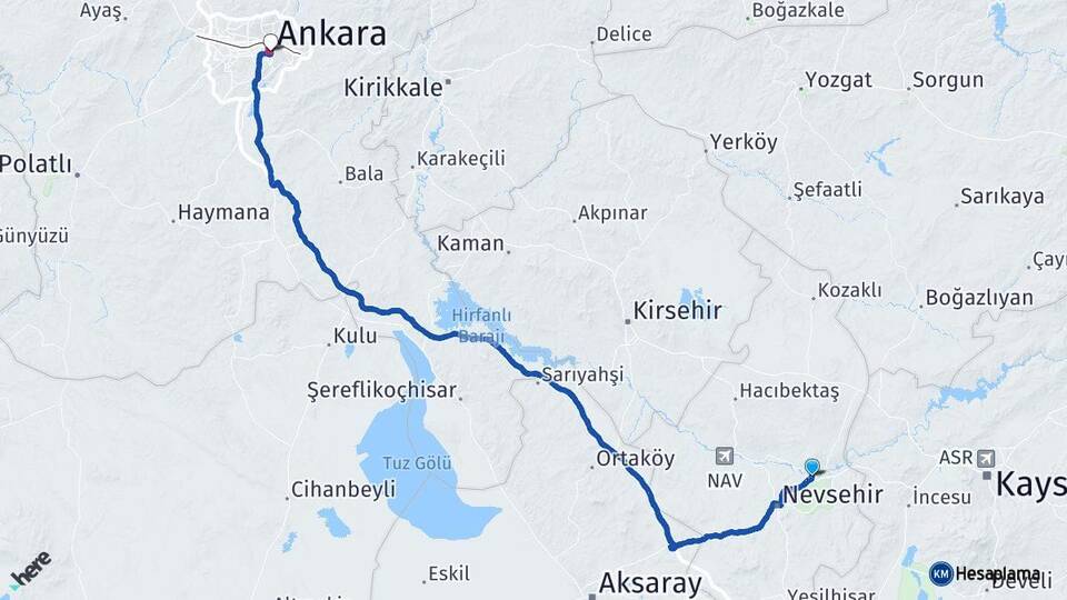 Nevşehir Avanos Ankara Arası Kaç Km - Yol Haritası