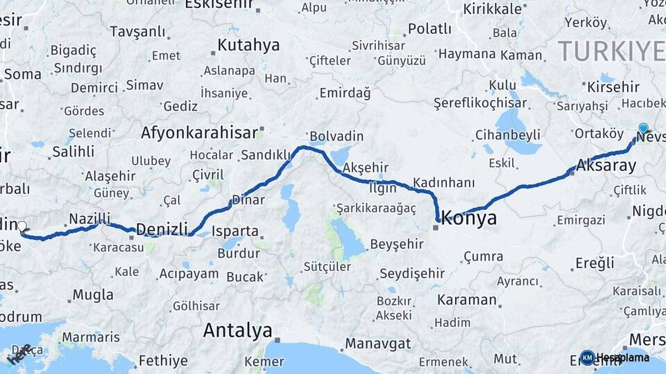 Nevşehir Avanos Aydın Arası Kaç Km - Yol Haritası