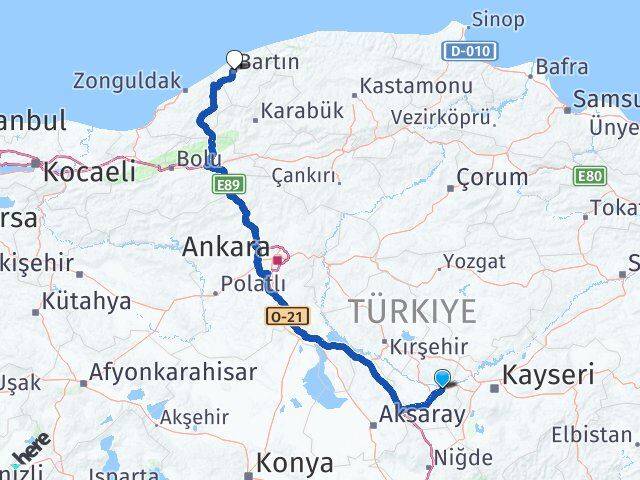 Nevşehir Avanos Bartın Arası Kaç Km - Yol Haritası