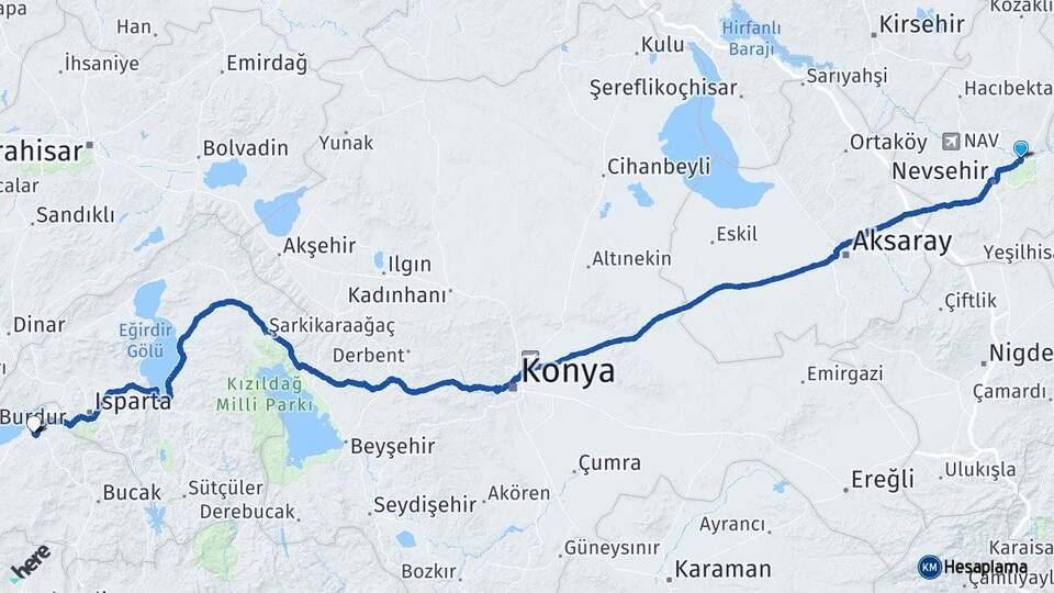 Nevşehir Avanos Burdur Arası Kaç Km - Yol Haritası