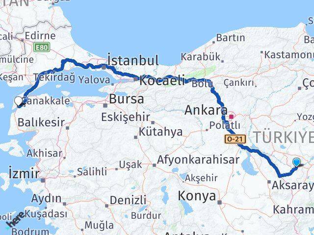 Nevşehir Avanos Çanakkale Arası Kaç Km - Yol Haritası