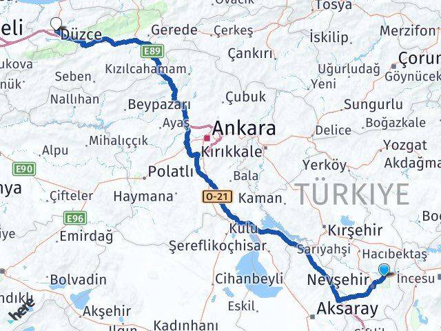 Nevşehir Avanos Düzce Arası Kaç Km - Yol Haritası