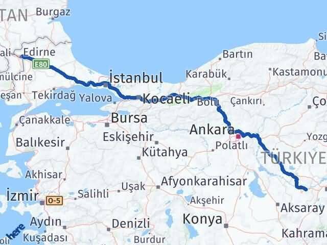 Nevşehir Avanos Edirne Arası Kaç Km - Yol Haritası