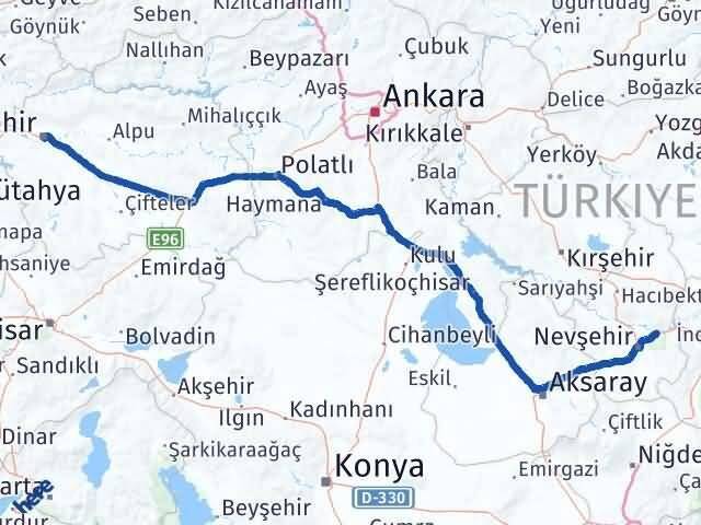 Nevşehir Avanos Eskişehir Arası Kaç Km - Yol Haritası
