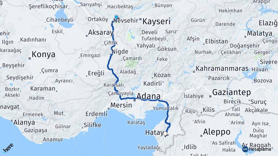 Nevşehir Avanos Hatay Arası Kaç Km - Yol Haritası
