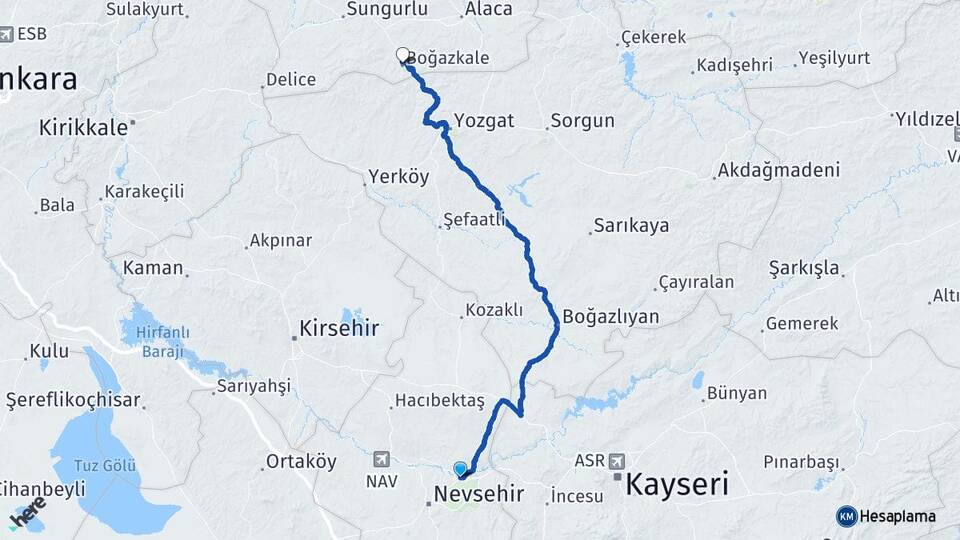 Nevşehir Avanos Hattusas Boğazkale Çorum Arası Kaç Km - Yol Haritası