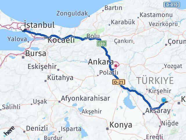 Nevşehir Avanos Kadıköy İstanbul Arası Kaç Km - Yol Haritası