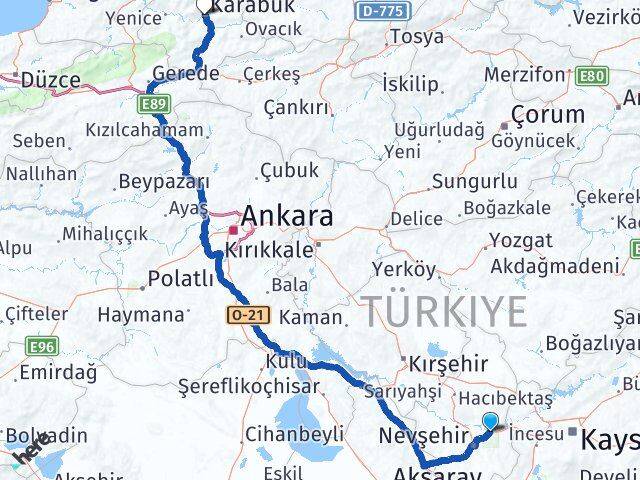 Nevşehir Avanos Karabük Arası Kaç Km - Yol Haritası