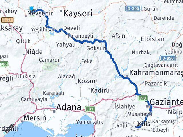 Nevşehir Avanos Kilis Arası Kaç Km - Yol Haritası