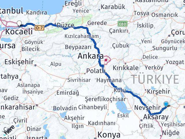 Nevşehir Avanos Kocaeli Arası Kaç Km - Yol Haritası
