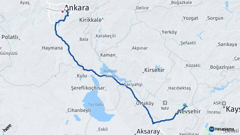 Nevşehir Avanos Mamak Ankara Arası Kaç Km - Yol Haritası