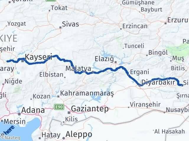 Nevşehir Avanos Siirt Arası Kaç Km - Yol Haritası